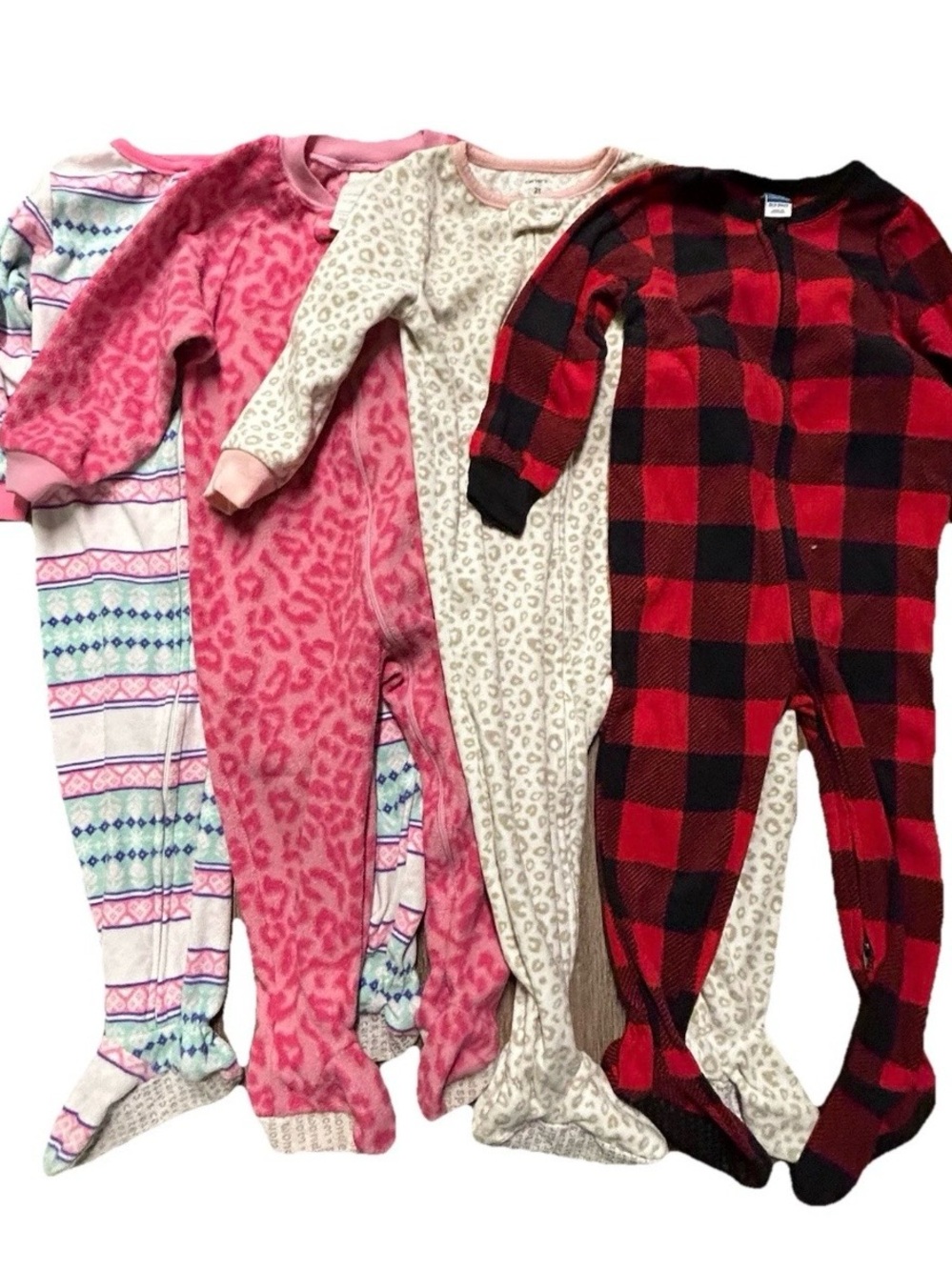 Toddler Girl Fleece Winter Footie Pajamas Cheetah Buffalo Plaid Size 2T